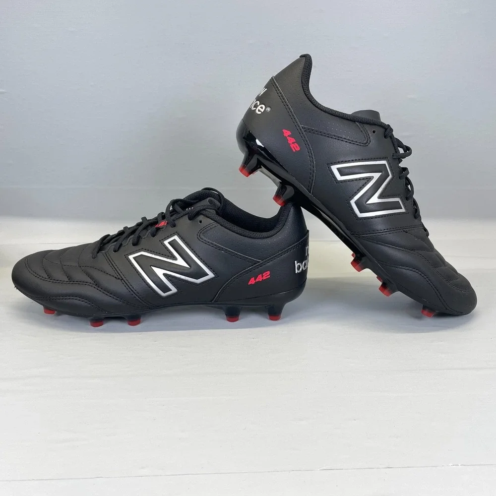 New Balance 442 V2 Team FG Soccer Cleats Mens Size 8.5 2E Black Leather Shoes